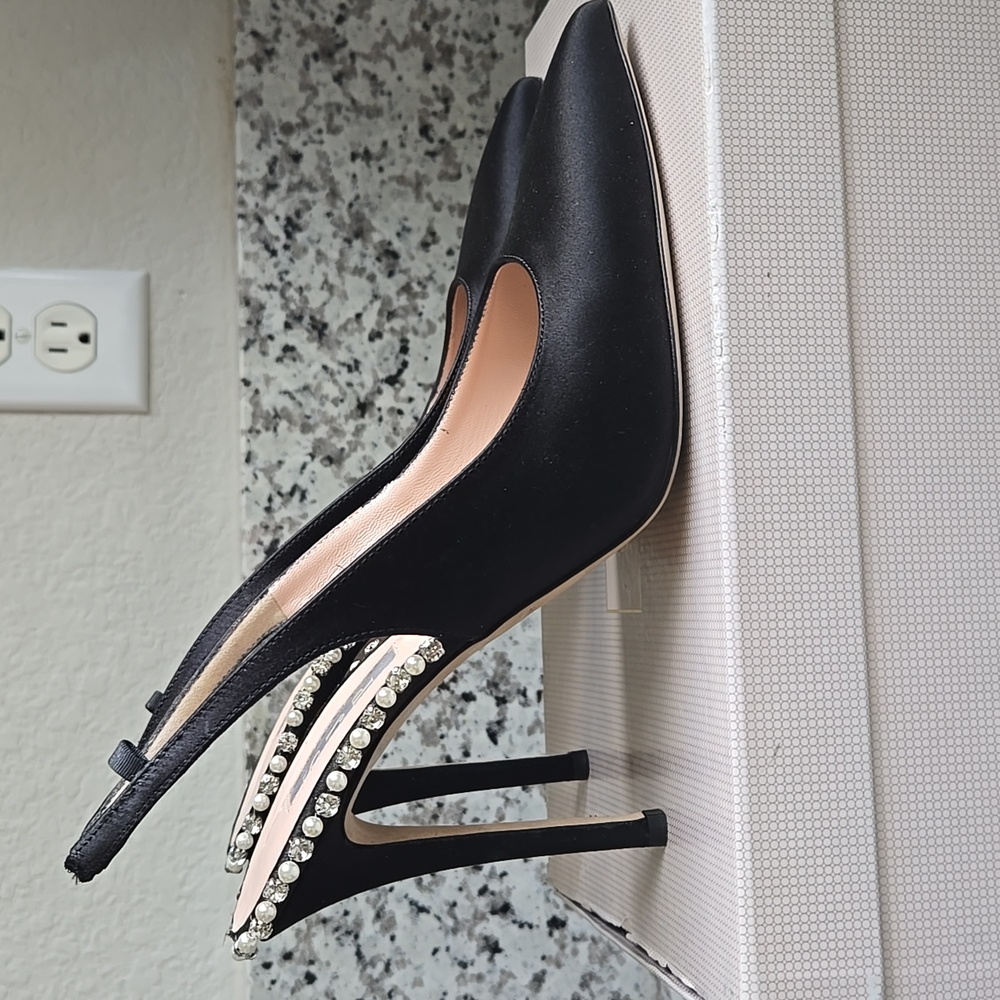 SJP by Sarah Jessica Parker Black Satin Slingback Heels - Picture 5 of 13